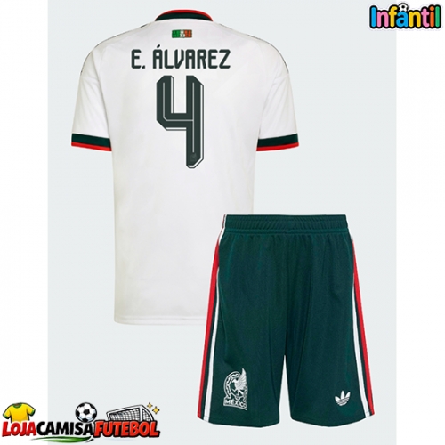 Camisa de Futebol México Edson Alvarez #4 Equipamento Secundário Infantil Mundo 2026 Manga Curta (+ Calças curtas)